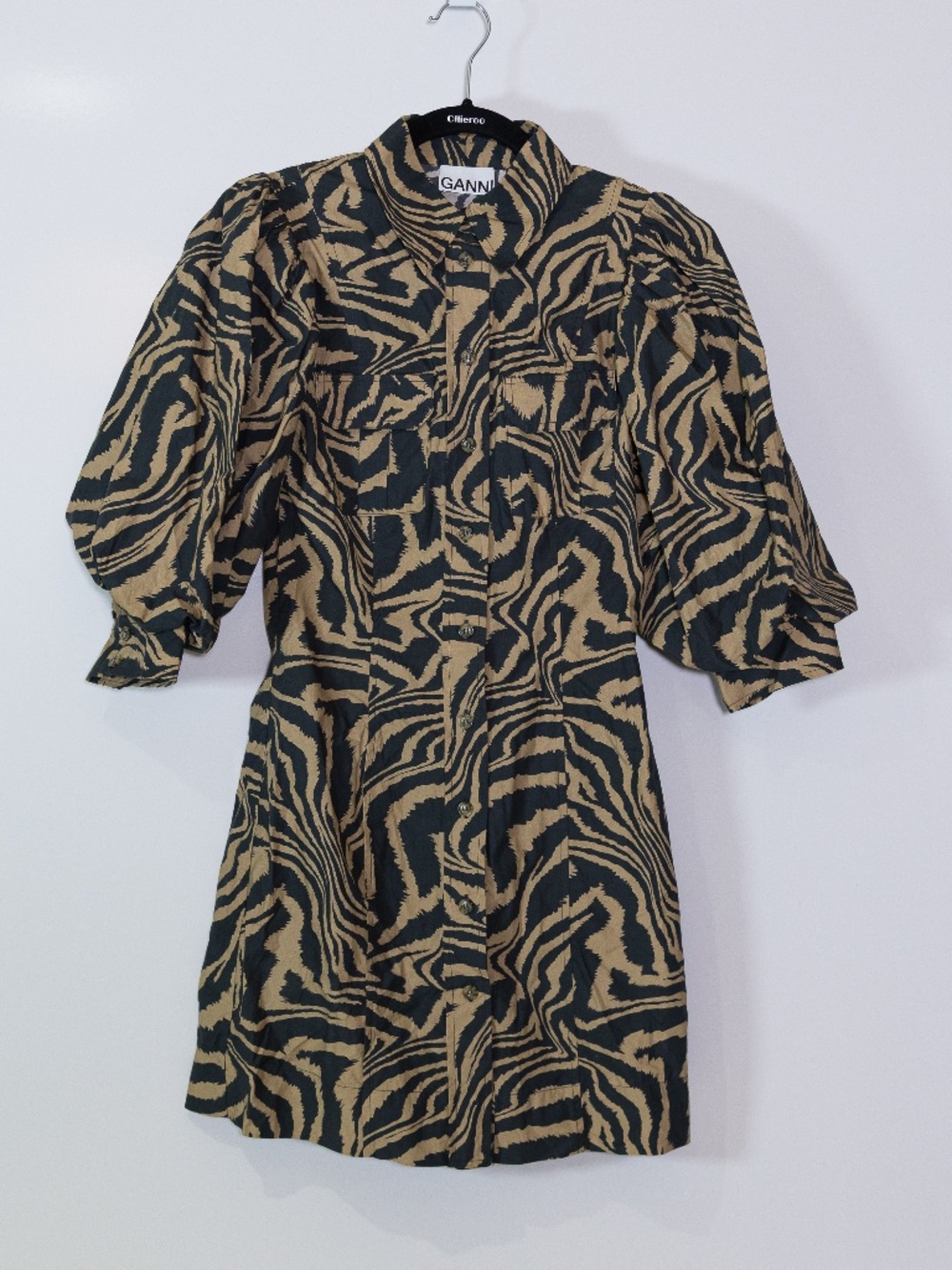 Ganni Black and Tan Zebra Print Mini Dress